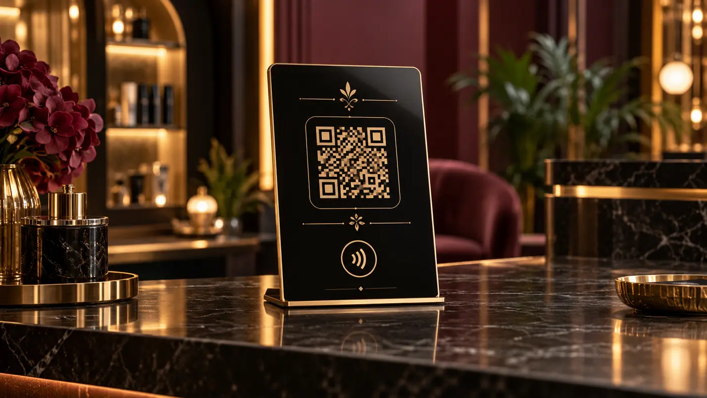 Dark luxury NFC and QR acrylic standee